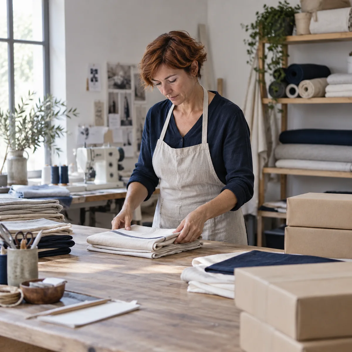 Una profesional prepara pedidos en su estudio de diseño textil